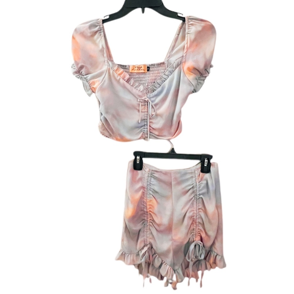 Stella Dallas Light Blue with Orange high waisted shorts and top set